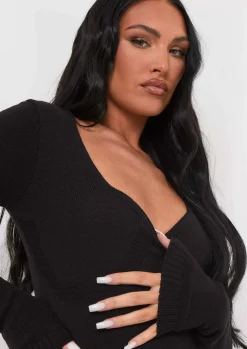 Airport Vibin'|Loungewear*Missy Empire Savannah Knitted Long Sleeve Jumpsuit Black