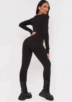Airport Vibin'|Loungewear*Missy Empire Savannah Knitted Long Sleeve Jumpsuit Black