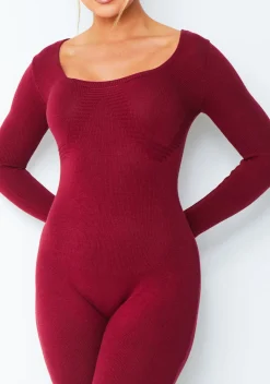 Loungewear|Jumpsuits & Playsuits*Missy Empire Savannah Burgundy Knitted Long Sleeve Jumpsuit Red