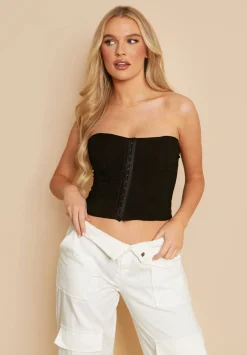 Concert Outfits|Tops*Missy Empire Scarlett Black Eyelet Panel Corset Top