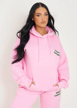 Airport Vibin'|Tracksuits*Missy Empire Serena Baby Pink Printed Oversized Hoodie