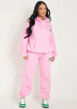 Airport Vibin'|Tracksuits*Missy Empire Serena Baby Pink Printed Oversized Hoodie