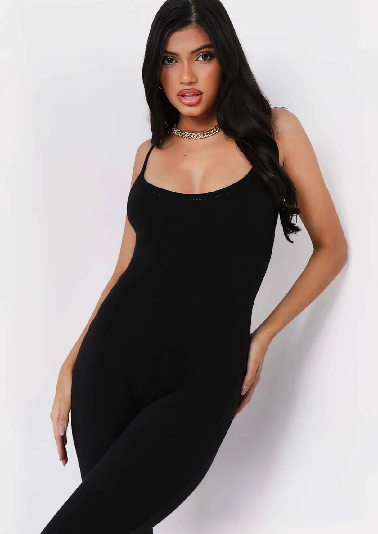 Airport Vibin'|Loungewear*Missy Empire Serena Knitted Strappy Jumpsuit Black