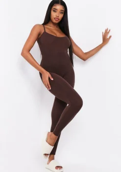 Airport Vibin'|Loungewear*Missy Empire Serena Knitted Strappy Jumpsuit Chocolate