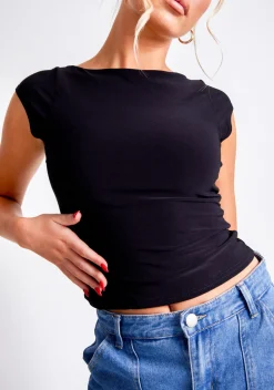 Concert Outfits|Tops*Missy Empire Shae Black Cap Sleeve Top