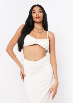 Tops|Co-Ords*Missy Empire Shahena Ruched Strappy Bralet Crop Top Cream