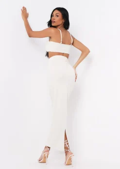 Tops|Co-Ords*Missy Empire Shahena Ruched Strappy Bralet Crop Top Cream