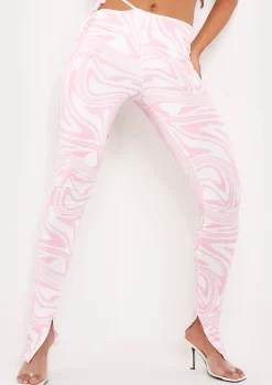 Rave Outfits|Trousers*Missy Empire Shea Zebra Print Tie Waist Split Hem Trouser Pink