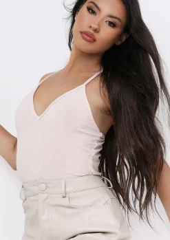 Tops|Bodysuits*Missy Empire Sidra Smooth Plunge Strappy Bodysuit Stone