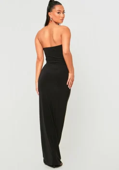 The Party Edit|Little Black Dresses*Missy Empire Sienna Double Layer Slinky Bandeau Cut Out Maxi Dress black
