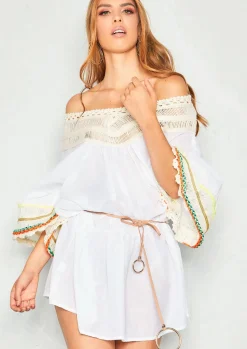 Dresses*Missy Empire Sienna White Wool Bardot Kaftan