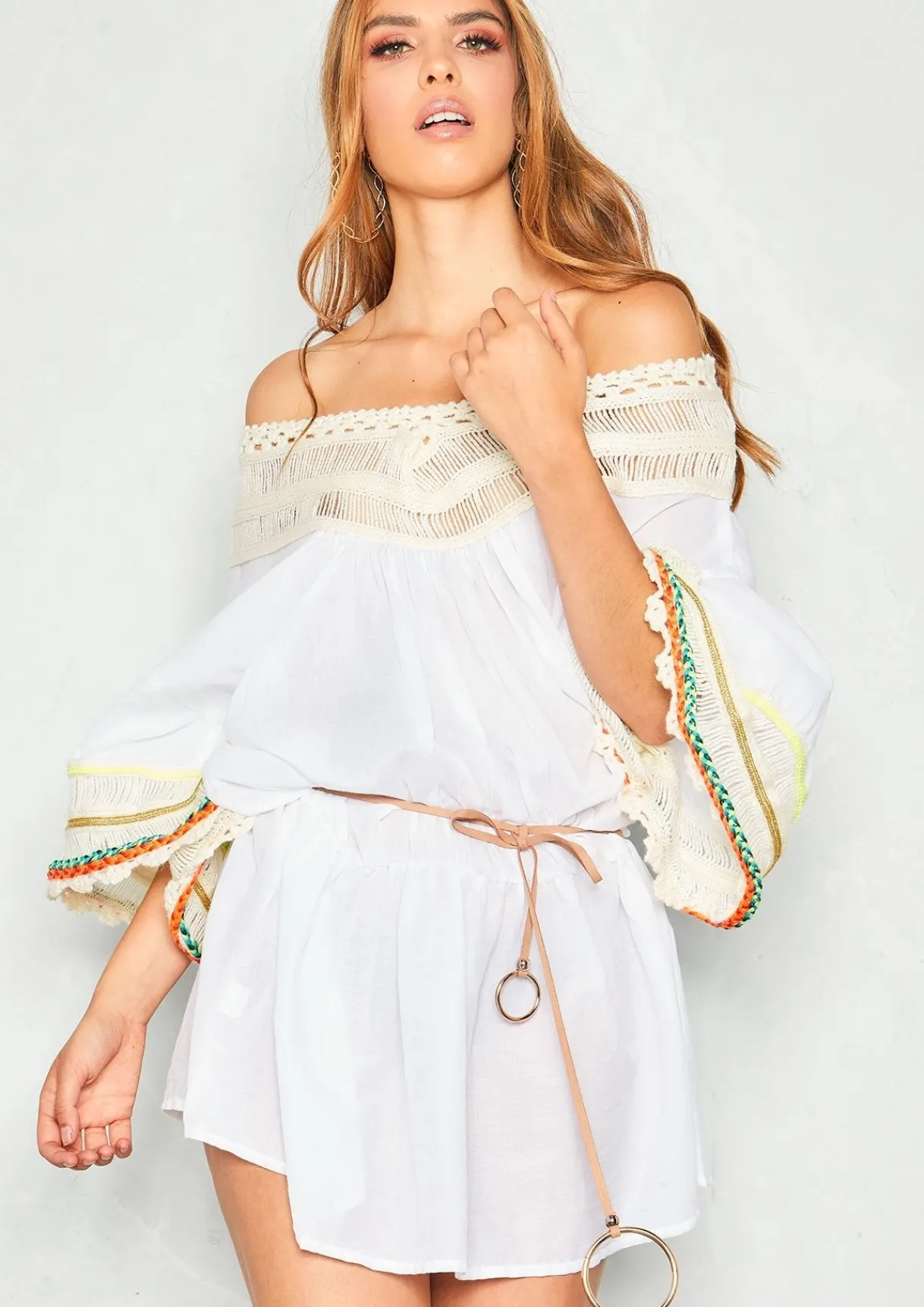 Dresses*Missy Empire Sienna White Wool Bardot Kaftan