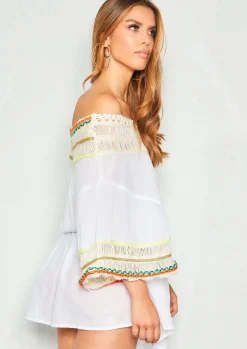 Dresses*Missy Empire Sienna White Wool Bardot Kaftan