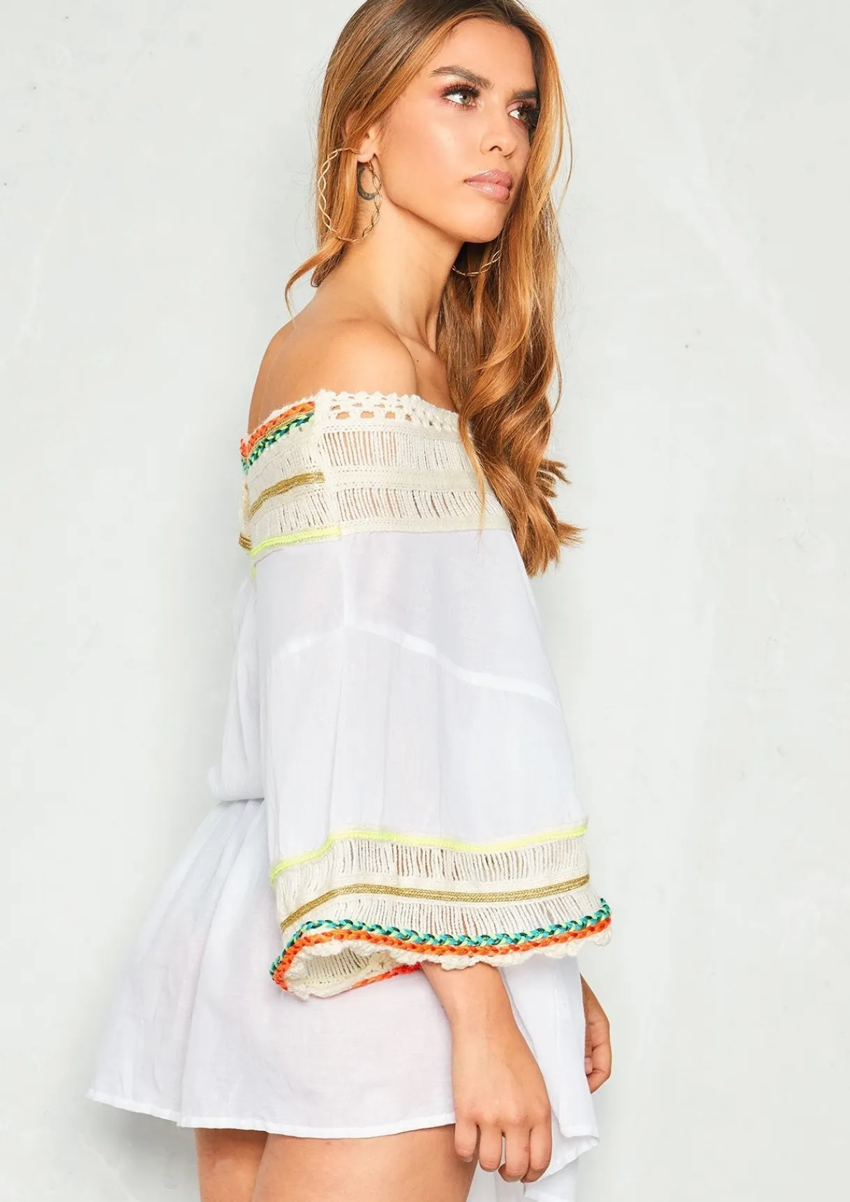 Dresses*Missy Empire Sienna White Wool Bardot Kaftan