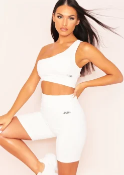 Gym Tops|Tops*Missy Empire Siera Missy Sport One Shoulder Cut Out Gym Top Cream