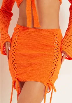 Skirts|Knitwear*Missy Empire Skye Side Lace Detail Knitted Mini Skirt Orange