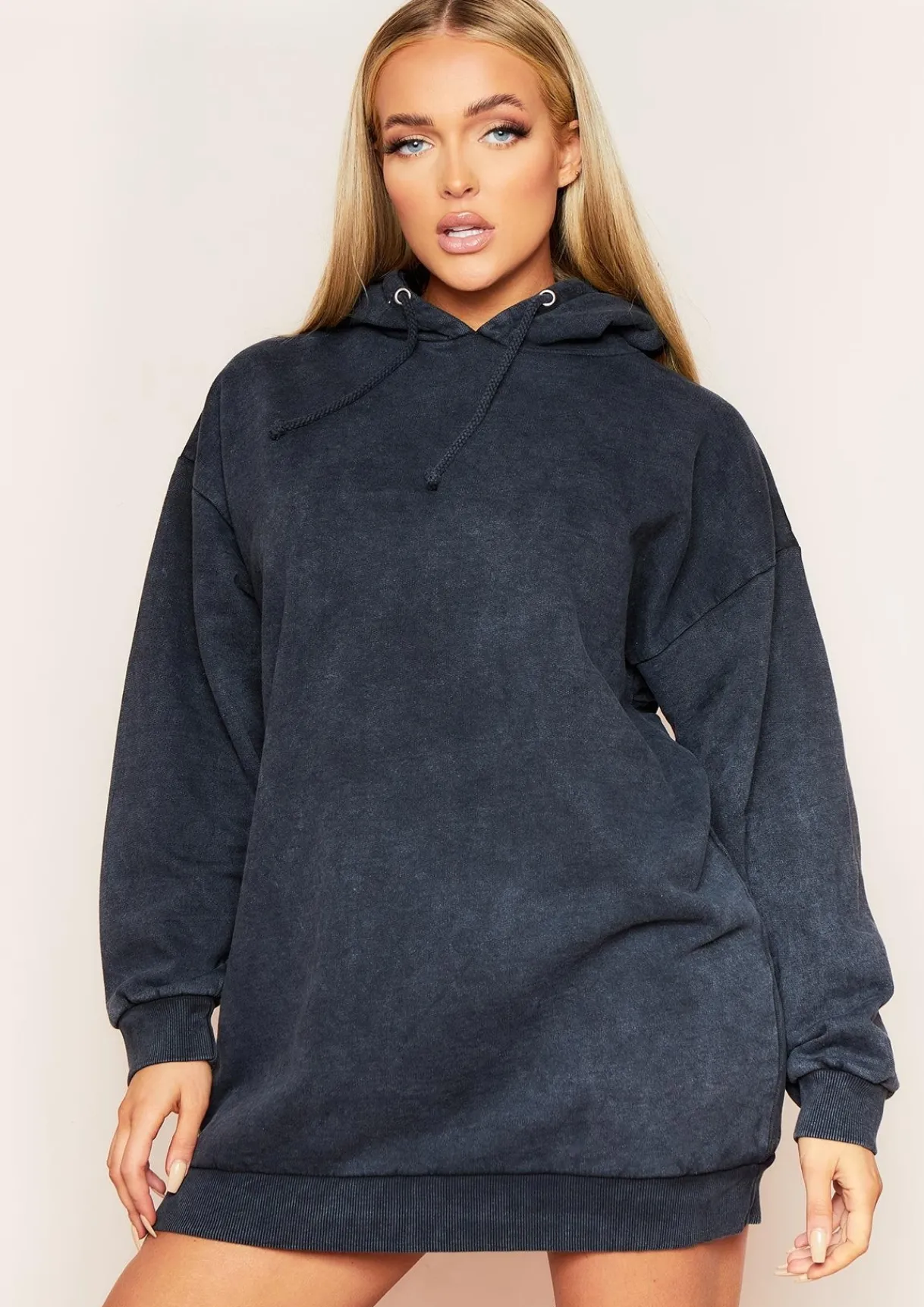 Airport Vibin'|Loungewear*Missy Empire Sofia Charcoal Acid Wash Oversized Hoodie Dress