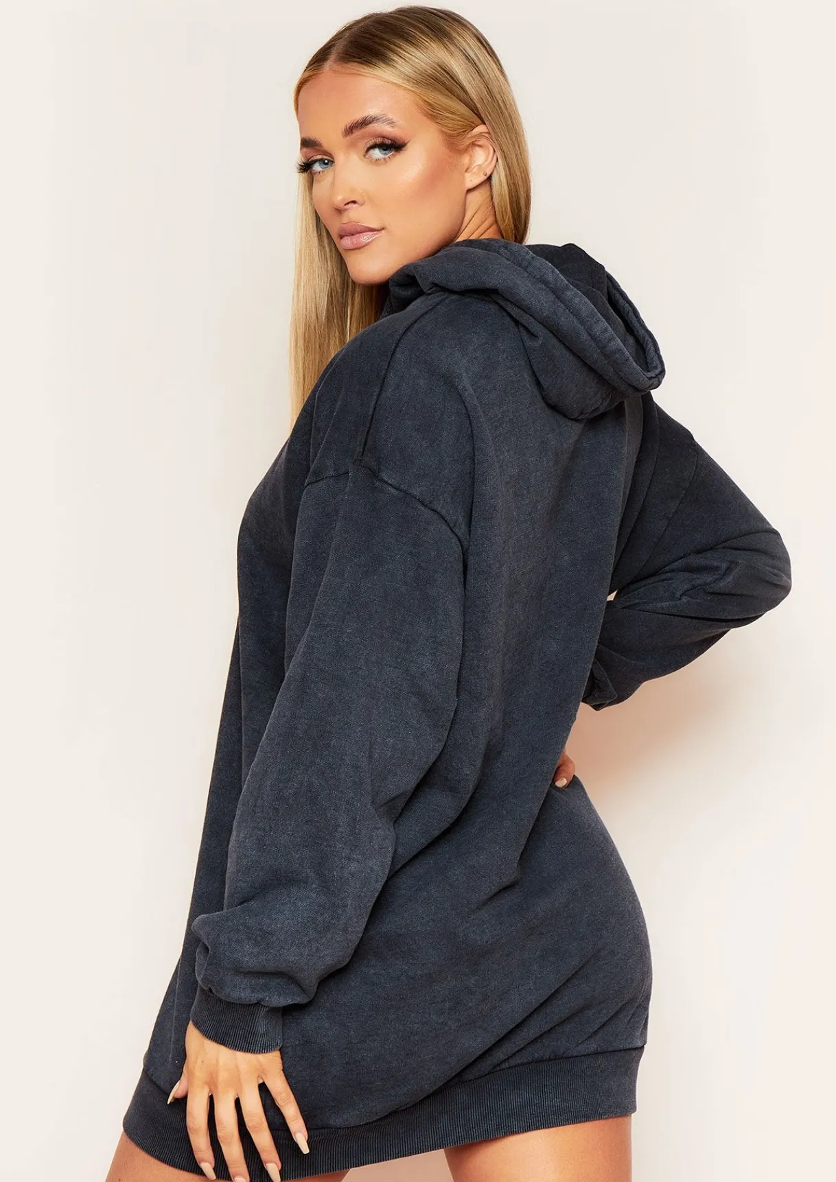 Airport Vibin'|Loungewear*Missy Empire Sofia Charcoal Acid Wash Oversized Hoodie Dress