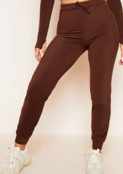 Airport Vibin'|Loungewear*Missy Empire Sophie Soft Ribbed Drawstring Joggers Chocolate