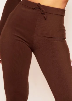 Airport Vibin'|Loungewear*Missy Empire Sophie Soft Ribbed Drawstring Joggers Chocolate