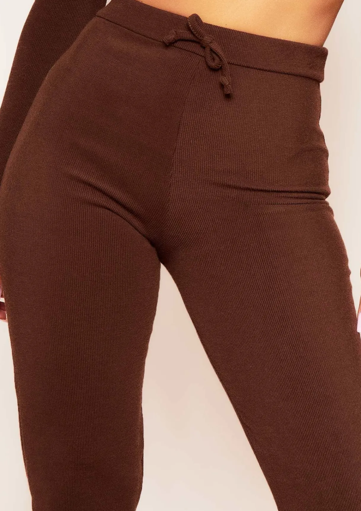 Airport Vibin'|Loungewear*Missy Empire Sophie Soft Ribbed Drawstring Joggers Chocolate