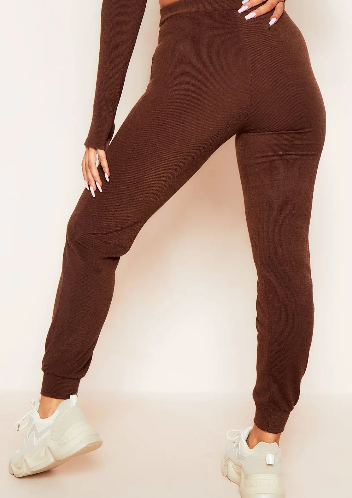 Airport Vibin'|Loungewear*Missy Empire Sophie Soft Ribbed Drawstring Joggers Chocolate