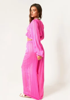 Trousers*Missy Empire Sophie Pink Sheer Stripe Beach Cover Up Trouser