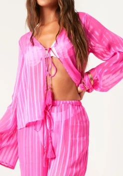 Trousers*Missy Empire Sophie Pink Sheer Stripe Beach Cover Up Trouser