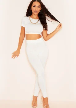 Tops|Basics*Missy Empire Stassie Capped Sleeve Crop Top Ivory