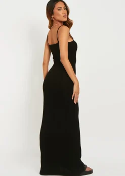 Knitted Dresses|Maxi Dresses*Missy Empire Stella Ruched Front Crochet Maxi Dress Black