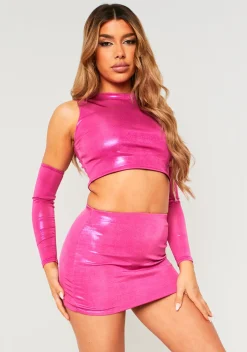 Rave Outfits|Concert Outfits*Missy Empire Stephanie Metallic Micro Mini Skirt Pink