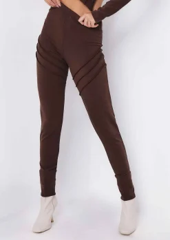 Airport Vibin'|Leggings*Missy Empire Syd Chocolate Ribbed Panel Leggings