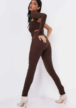 Airport Vibin'|Leggings*Missy Empire Syd Chocolate Ribbed Panel Leggings