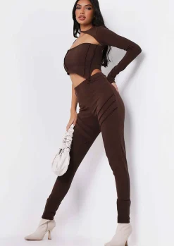 Airport Vibin'|Leggings*Missy Empire Syd Chocolate Ribbed Panel Leggings