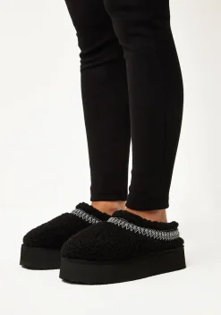 Boots*Missy Empire Tammy Platform Faux Shearling Slip On Boots Black