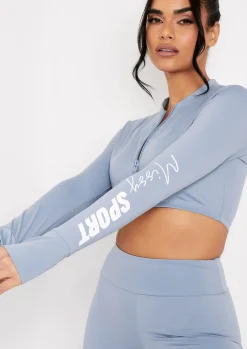 Activewear*Missy Empire Tana Missy Sport Zip Through Cropped Gym Jacket Blue