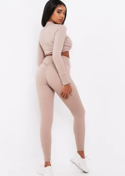 Gym Tops|Activewear*Missy Empire Tana Missy Sport Zip Through Cropped Gym Jacket Mocha