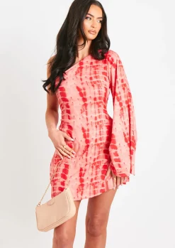 Long Sleeve Dresses|Mini Dresses*Missy Empire Tanya Pink Tie Dye Printed Beach Dress