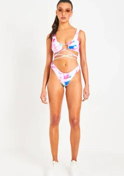 Rave Outfits|Swimwear*Missy Empire Tasha Multi Tie Dye Tie Front Bikini Set