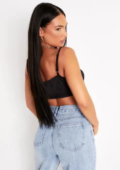 Rave Outfits|Tops*Missy Empire Tatiana Black Satin Lace Crop Top