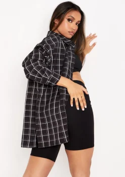 Tops*Missy Empire Teresa And White Longline Checked Oversized Shirt Black