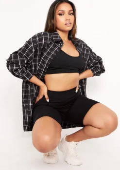Tops*Missy Empire Teresa And White Longline Checked Oversized Shirt Black