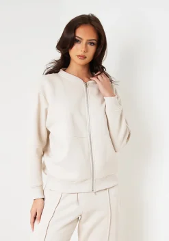 Airport Vibin'|Tracksuits*Missy Empire Tess Bomber Jacket Sweatshirt Cream