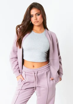 Airport Vibin'|Tracksuits*Missy Empire Tess Purple Bomber Jacket Sweatshirt Mauve