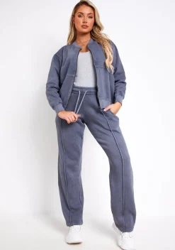 Airport Vibin'|Tracksuits*Missy Empire Tess Washed Bomber Jacket Sweatshirt Charcoal