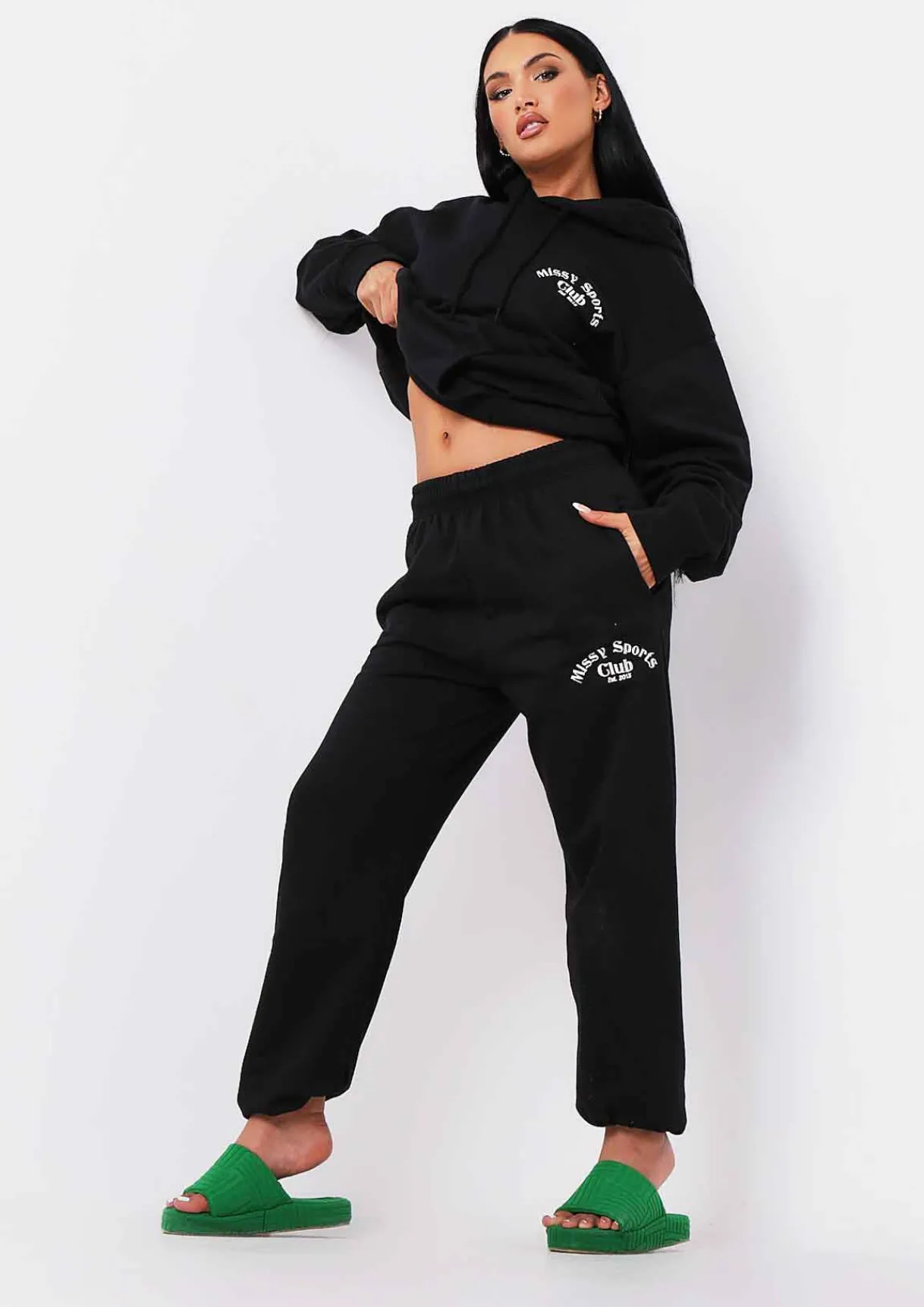 Airport Vibin'|Tracksuits*Missy Empire Tina Missy Sports Club Casual Joggers Black