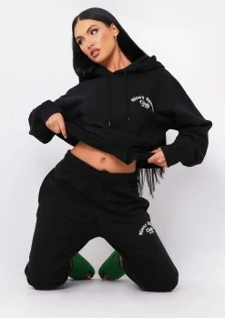 Airport Vibin'|Tracksuits*Missy Empire Tina Missy Sports Club Casual Joggers Black