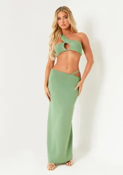 Tops|Co-Ords*Missy Empire Trista Green Knit Asymmetric One Shoulder Cut Out Top