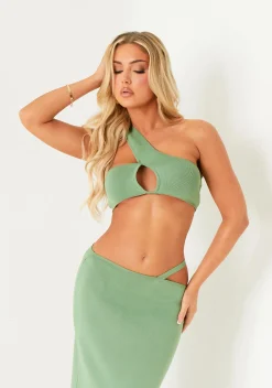 Tops|Co-Ords*Missy Empire Trista Green Knit Asymmetric One Shoulder Cut Out Top