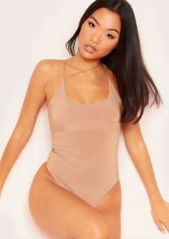 Tops|Bodysuits*Missy Empire Tyra Camel Strap Detail Bodysuit